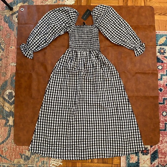 New Look shirred midi dress in black check - US 0 - Picture 4 of 7